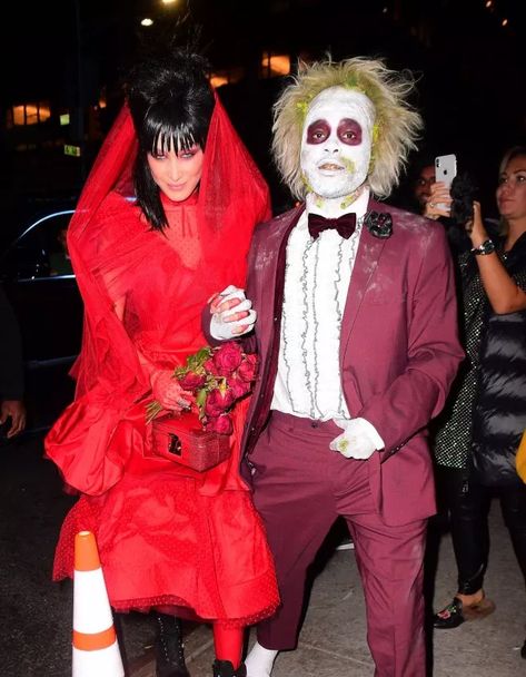 Beetle Bride Costume, The Weeknd Halloween Costume, Bella Hadid And The Weeknd, Beetlejuice Halloween Costume, Beetlejuice Costume, Annual Halloween Party, Beetlejuice Halloween, Bride Costume, Beetle Juice