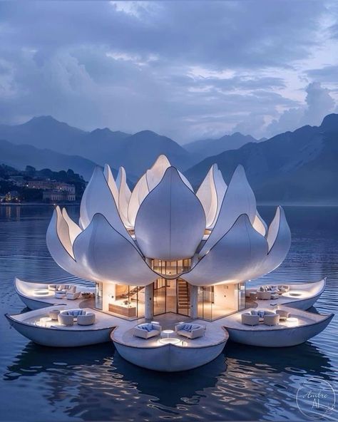 Khmer House, Unusual Houses, Water Lotus, Garden Aesthetics, Scifi Artwork, Floating Architecture, Futuristic Building, Quantum Entanglement, Ocean Resort