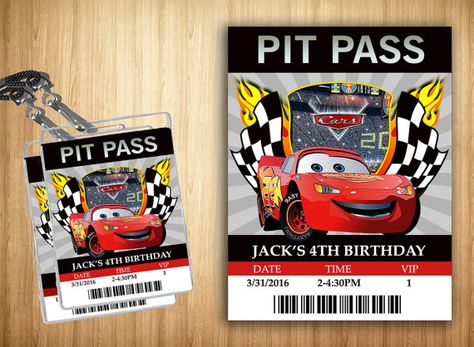 Disney Cars PIT PASS by nicoleprints on Etsy Hotwheels Birthday Party, Hot Wheels Birthday, Disney Cars Birthday, Car Birthday Theme, Race Car Birthday Party, Movie Birthday, Cars Party, Race Car Party, Monster Truck Birthday