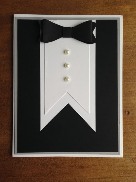 Tuxedo Cards Handmade, Black Cardstock Ideas, Black And White Handmade Cards, Diy Bridal Shower, Bridal Shower Invites, Birthday Card Craft, Grad Cards, Masculine Birthday Cards, Boy Cards