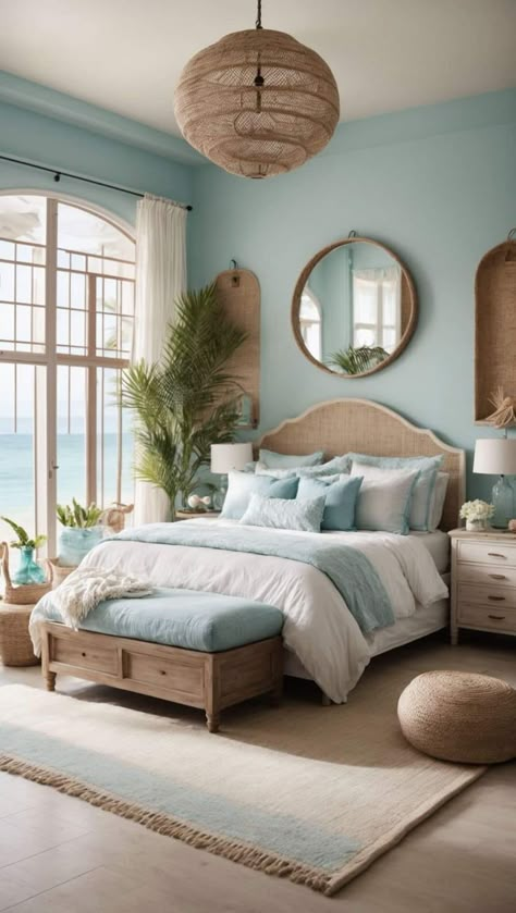 Cute Bedroom Nook Ideas, Coastal Master Bedrooms Decor, Beachy Bedroom Ideas, Bedroom Color Scheme Ideas, Bedroom Beach, Hamptons Decor, Bedroom Nook, Beach Themed Bedroom, Modern Coastal Decor