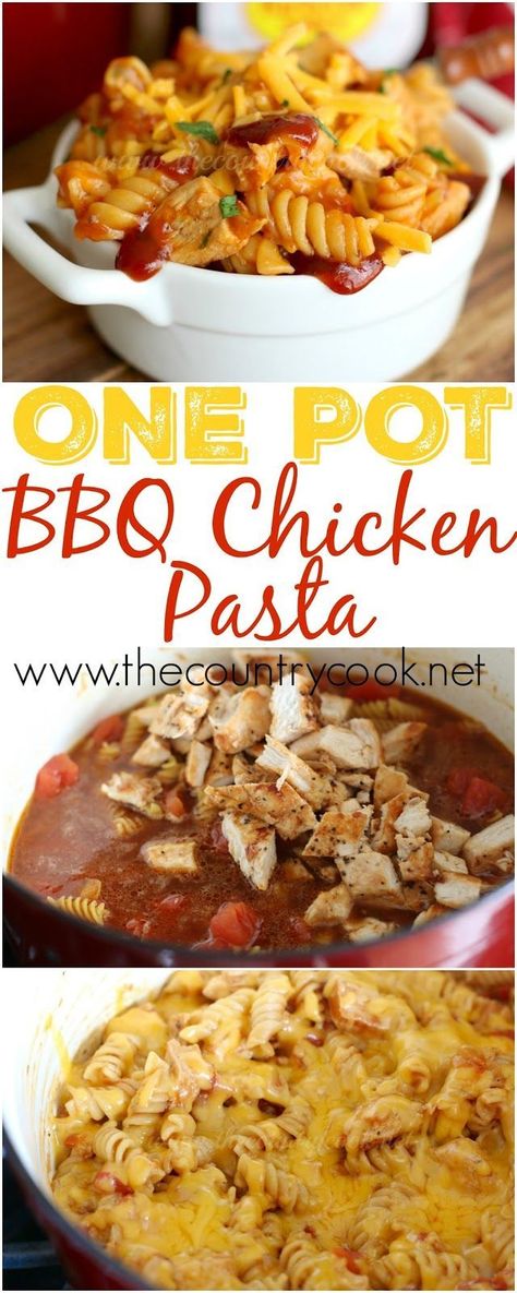 One Pot BBQ Chicken Pasta recipe from The Country Cook. One of my new favorite things to make! Sweet Baby Ray's BBQ sauce makes this dish! And of course I love that it's all made in one dish. I don't even have to cook the pasta ahead of time. Amazing! Pasta Ahead Of Time, Bbq Pasta, Sweet Baby Rays Bbq Sauce, Bbq Chicken Pasta, Gf Pasta, Country Cook, Cooking Courses, The Country Cook, Italian Chicken