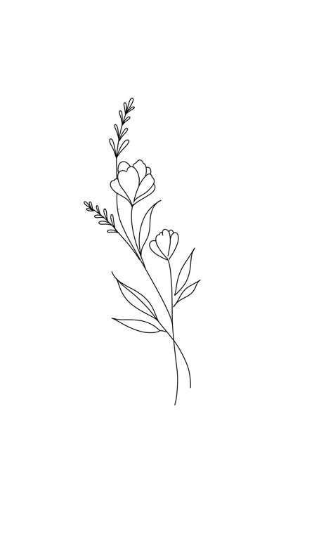 Flower Line Tattoo Design, Dainty Flower Design, Small Floral Tattoo Ideas, Fineline Flower Drawing, Small Floral Fine Line Tattoo, Fine Line Flower Tattoo With Stem Writing, Delicate Fine Line Flower Tattoo, Wildflower Line Tattoo, Floral Tattoo Design Minimalist