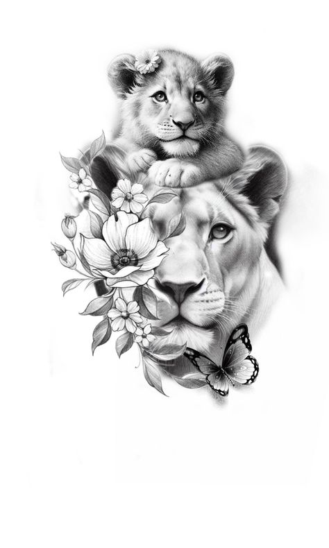 Lioness And Cub Tattoo, Lion Cub Tattoo, Lioness Tattoo Design, Female Lion Tattoo, Lion King Tattoo, Cubs Tattoo, Horse Tattoo Design, Lioness Tattoo, Female Lion