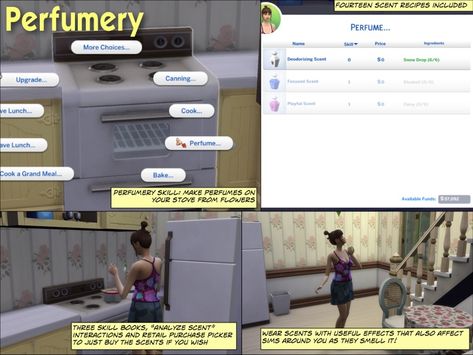 Perfumery (Public Release) | Simsonian Library on Patreon Mods For Sims 4, Sims 4 Skills, Different Scents, Perfume Display, Sims 4 Toddler, Perfume Set, Sims 4 Collections, Sims Hair, Perfume Making