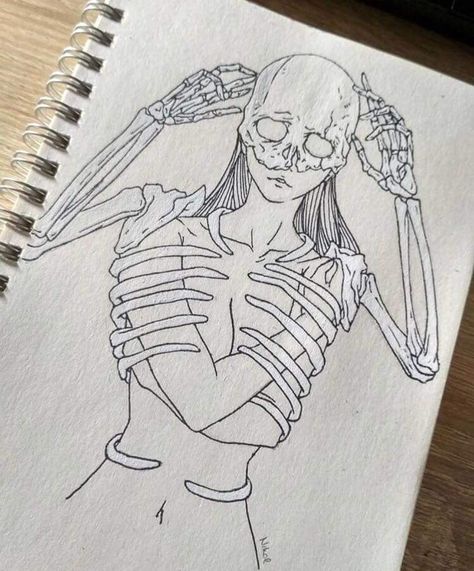 Skeleton Body Drawing Aesthetic, Sketchbook Art Inspiration Skeleton, Grunge Art Sketches Skeleton, Fairygrunge Drawings, Trippy Skeleton Art Aesthetic, Trippy Painting, Canvas Art Projects, Creative Drawing Prompts, Comic Art Girls