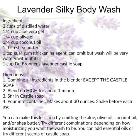 How To Make Body Wash, Natural Body Wash Recipe, Shower Gel Recipe, Herbal Body Wash, Body Wash Recipe, Diy Body Wash, Homemade Body Wash, Lavender Body Wash, Natural Recipes