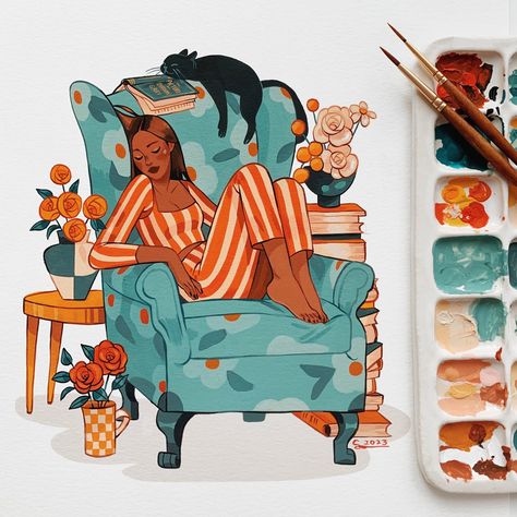 Sibylline Meynet, Gouache Illustrations, Gouache Art, Arte Sketchbook, Gouache Painting, Pretty Art, Painting Inspiration, Cat Art, Watercolor Paper