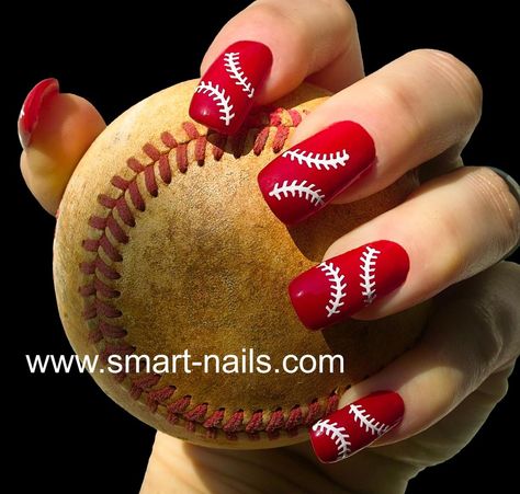 Funky Nail Art Designs, Baseball Nail Designs, Sport Nails, Baseball Nails, Baseball Pics, Smart Nails, Sports Nails, Nail Art Stencils, Rainbow Nail