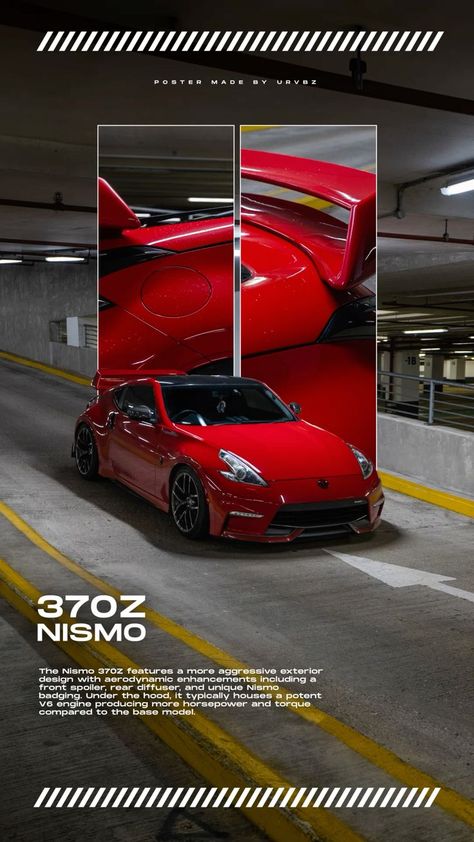 Car Poster Design Ideas, Car Graphic Design, Car Poster Design, 370z Nismo, Nissan 370z Nismo, Car Advertising Design, Auto Design, Car Modification, Graphisches Design