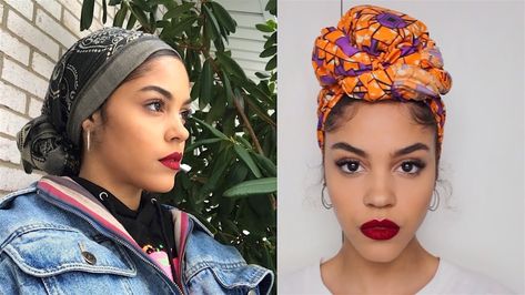 4 WAYS I TIE MY HEAD WRAPS SCARF / TURBANS [Video] - https://blackhairinformation.com/video-gallery/4-ways-tie-head-wraps-scarf-turbans-video/ Doek Styles With Short Hair, Ways To Tie A Head Wrap, How To Do A Head Wrap, How To Tie A Head Scarf Short Hair, Diy Hair Wrap Scarf, Halle Hair, Turban Mode, Turban Styles, Hair Journal