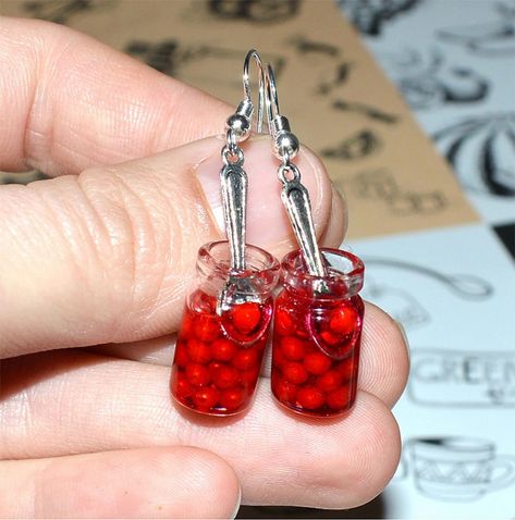 Cottagecore Earrings, Cherry Jam, Fox Earrings, Jam Jars, Food Jewelry, Bee Earrings, Heart Dangle Earrings, Jam Jar, Fake Food