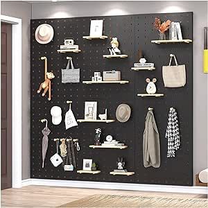 HJZALMI Wall Pegboard, Easy Installation Kitchen Hole Boards, 12mm Thick Wooden Pegboard, Workshop Organisation Hole Wall Board, for Craft Room Workbench (Color : Black, Size : 60x80cm) Mudroom Pegboard, Pegboard Workshop, Large Peg Board Wall, Black Pegboard Ideas, Black Peg Board Wall, Big Pegboard Wall, Oversized Pegboard Wall, Partition Shelf, Wall Pegboard