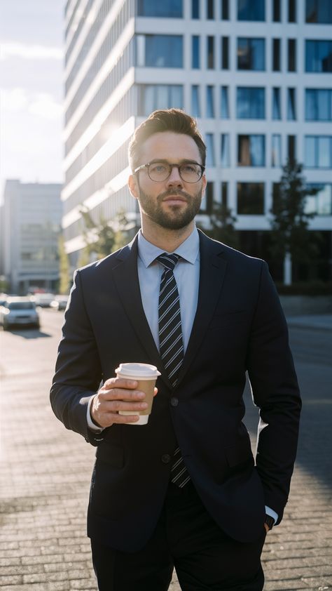 Man in a suit and tie holding coffee, standing in an urban environment. Holding Coffee, Man In A Suit, Marketing Photos, Urban Environment, Business Photos, Male Portrait, Suit And Tie, Business Man, A Coffee