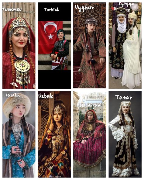 Uyghur Traditional Clothing, Turkish Historical Clothing, Kazakh Clothing Traditional Dresses, Tatar Traditional Clothing, Turkey Clothes Fashion, Uzbek Traditional Clothing, Traditional Kazakh Clothing, Ancient Turkish Clothing, Turkey Traditional Clothes