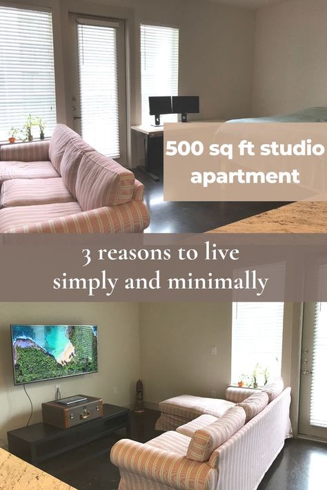 Studio Apartment Living Room, 500 Sq Ft Apartment, Apartment Living Room Office, Minimal Lifestyle, Studio Apartment Living, Minimalism Lifestyle, Reasons To Live, Live Simply, 1 Bedroom Apartment