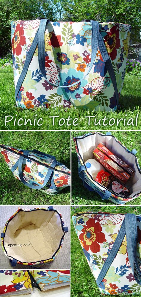 Insulated Bag Diy, Picnic Bag Sewing Pattern, Picnic Bag Pattern, Cooler Bags Insulated, Picnic Sewing Projects, Picnic Bag Diy, Picnic Bag Ideas, Diy Insulated Bag, Diy Cooler Bag