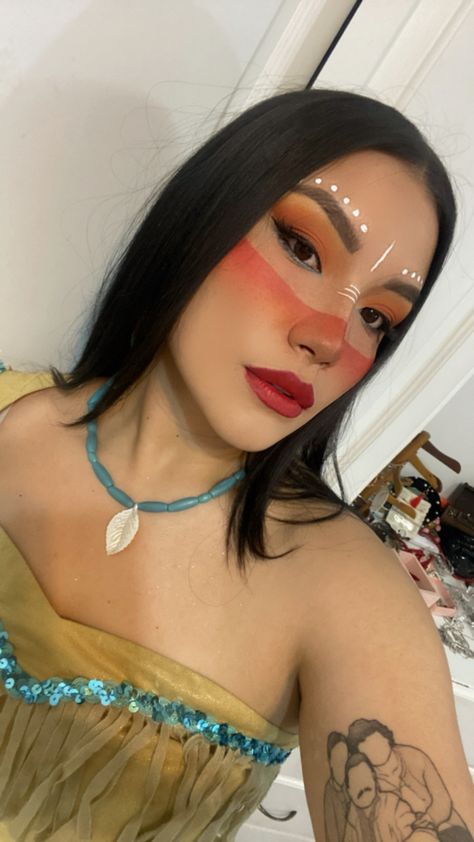 Pocahontas Halloween Makeup, Pocahontas Makeup Look, Pocahontas Makeup, Pocahontas Aesthetic, Pocahontas Halloween, Rainbow Makeup, Makeup Aesthetic, Halloween Stuff, Aesthetic Makeup