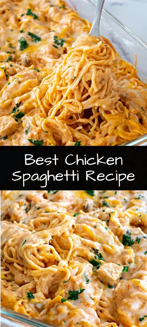 Best Chicken Spaghetti, Best Chicken Spaghetti Recipe, Chicken Spaghetti Recipe, Chicken Spaghetti Casserole, Spaghetti Recipes Easy, Resep Pasta, Chicken Spaghetti Recipes, Leftover Rotisserie Chicken, Spaghetti Recipe