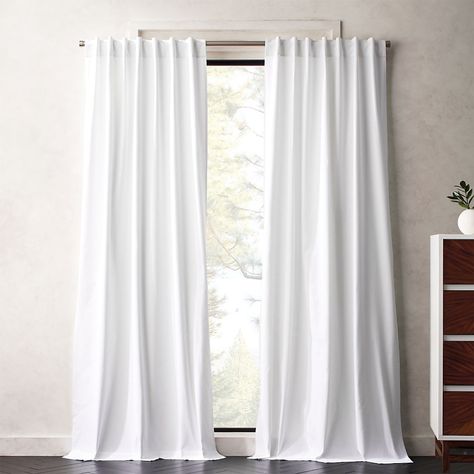 Modern Curtains and Drapes | CB2 White Cotton Curtains, Tab Design, Dining Room Curtains, Double Rod Curtains, Living Room Decor Curtains, White Panel, Double Curtains, Entertaining Decor, Custom Drapes