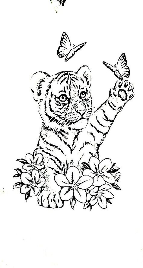 Tiger Small Tattoo, Tiger Cub Drawing, Tiger Cub Tattoo, Tiger Stencil, Traditional Tiger Tattoo, Cute Tattoo Ideas, Cute Dragon Drawing, Stitch Coloring Pages, Free Coloring Pages For Kids