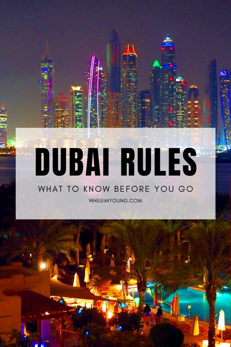 What are the laws in Dubai for tourists? This guide explains the rules visitors need to follow in Dubai and the United Arab Emirates to avoid getting into trouble with the law.  Written by a Dubai expat and updated with the most recent rule changes.   #Dubai #tourism #travel #UAE #UnitedArabEmirates #MiddleEast Moving To Dubai, Dubai Guide, Uae Travel, Dubai Holidays, Moving Overseas, Living In Dubai, Long Term Travel, Solo Travel Tips, Move Abroad