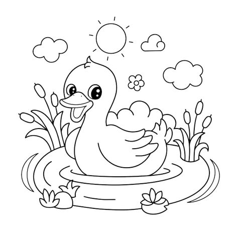 Vector hand drawing duck coloring pages ... | Premium Vector #Freepik #vector #cartoon-art #funny #funny-character #cute-cartoon Duck Coloring Pages, Duck Drawing, Duck Cartoon, Art Funny, Funny Character, Vector Cartoon, Psd Icon, Vector Hand, Hand Drawing