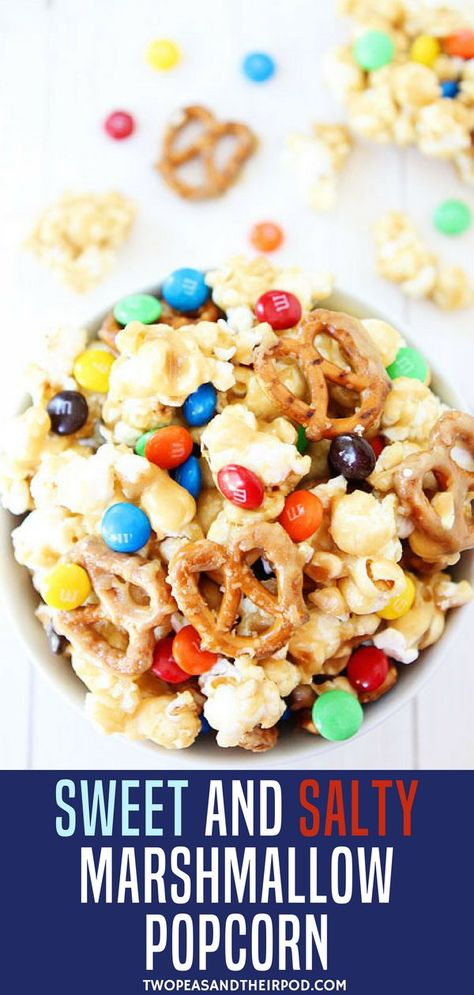 Sweet And Salty Popcorn, Popcorn Recipes Sweet, Popcorn Recipes Easy, Easy Popcorn, Salty Marshmallow, Marshmallow Popcorn, Salty Popcorn, Healthy Superbowl Snacks, Homemade Popcorn