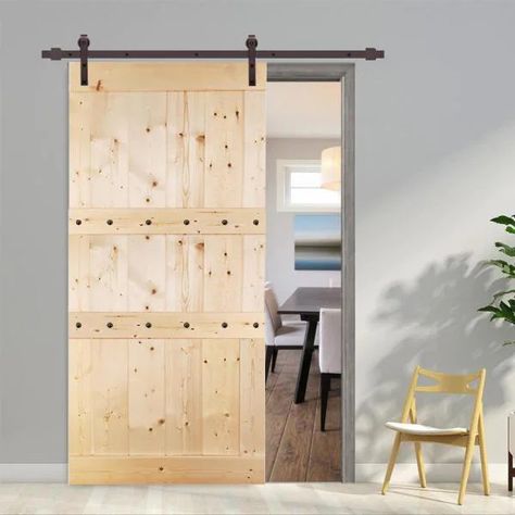 Barn Doors For Bedroom, Knotty Pine Decor, Cottage Style Doors, Sliding Door Rail, Wooden Sliding Doors, Internal Sliding Doors, Sliding Door Track, Brown House, Knotty Pine