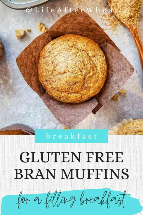 These gluten free bran muffins have the same taste and texture you remember from classic bran muffins-but without the bran! They're quick and easy to make and will keep you full until lunch. The whole family will love them! Follow for more gluten free recipes! #glutenfreebreakfast #LifeAfterWheat #glutenfreerecipes Gluten Free Bran Muffins, Oat Bran Muffin Recipe, Honey Bran Muffins, Raisin Bran Muffins, Oat Bran Muffins, Bran Muffin Recipes, Bran Muffins, Wheat Free Recipes, Gluten Free Sweet