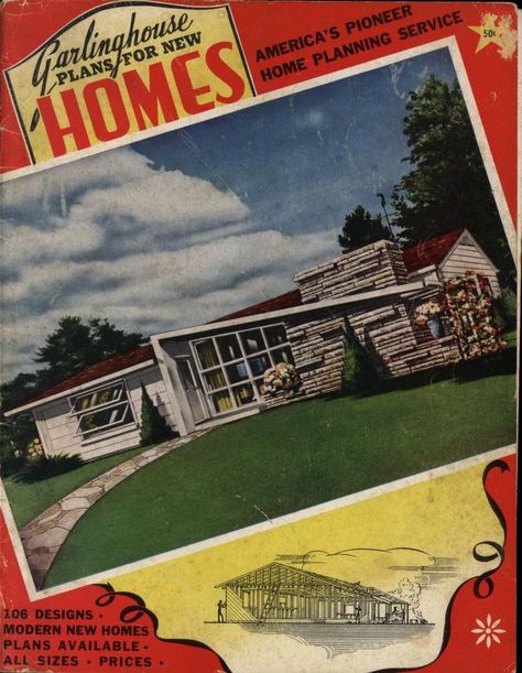 Garlinghouse Plans for New Homes, 1955. From the Association for Preservation Technology (APT) - Building Technology Heritage Library, an online archive of period architectural trade catalogs. Select an era or material and become an architectural time traveler. Architecture Reference, Mid Century Modern House Plans, Retro Rooms, Vintage Houses, Atomic Ranch, Vintage Homes, Topeka Kansas, Vintage Decorating, Craftsman Bungalow