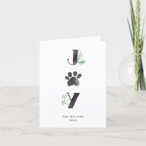 Botanical Joy Paw Print | Pet Christmas #petthemedholidaycards #dog #joywithpawprint #foldedgreetingcards #holiday #watercolor #christmas #pets #joy #zlove Paw Print Christmas Card, Paw Print Art Diy, Dog Paw Print Craft, Dog Cards Handmade, Paw Print Crafts, Paw Print Christmas, Watercolor Botanicals, Print Crafts, Paw Print Art