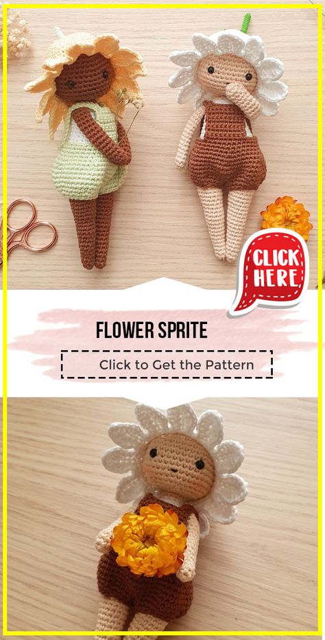 crochet Flower Sprite easy pattern - Easy Crochet amigurumi Pattern for Beginners. Click to Get the Pattern #amigurumi #crochetpattern #crochet via @shareapattern.com Flower Sprite, Easy Crochet Amigurumi, Crochet Flowers Easy, Crochet Fairy, Pola Amigurumi, Beginner Crochet Projects, Crochet Amigurumi Free, Crochet Cushions, Fun Crochet Projects