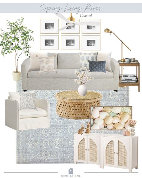 Modern Coastal Mantle Decor, Coastal Chic Interior Design Living Room, Living Room Rug Ideas Grey Couch, Coastal Beach House Living Room, French Decor Living Room, Blue Accents Living Room, Blue And Cream Living Room, Cozy Coastal Living Room, Apartment Refresh