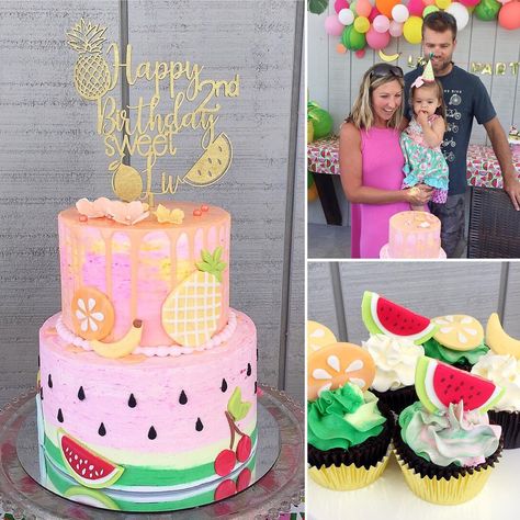 The Couture Cakery on Instagram: “I had so much fun creating Liv's Tutti Frutti theme cake and cupcakes for her 2nd birthday. The buttercream drip cake included fruit I…” Buttercream Drip Cake, Buttercream Drip, Summer Party Themes, Cupcake Birthday Cake, Twins 1st Birthdays, Cake And Cupcakes, Drip Cake, Theme Cake, Drip Cakes