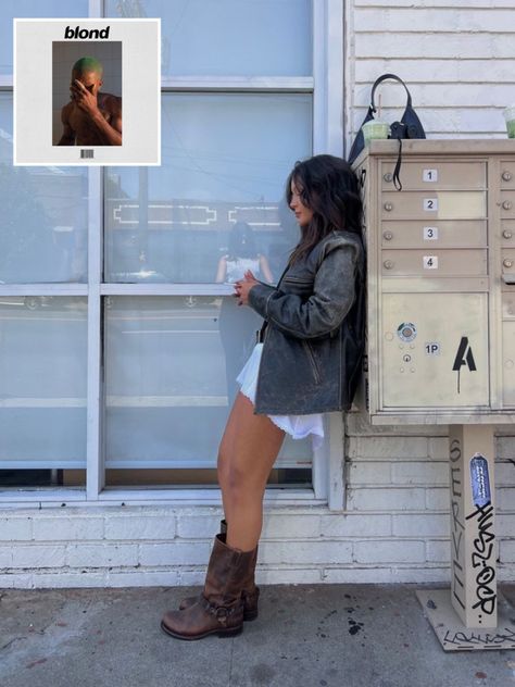 #brownboots #leatherjackets #blond Buckle Boots Outfit, Brown Biker Boots, Biker Boots Outfit, Boots Outfits, Harness Boots, The Number 1, Lace Slip Dress, Fall Fits, Vintage Leather Jacket