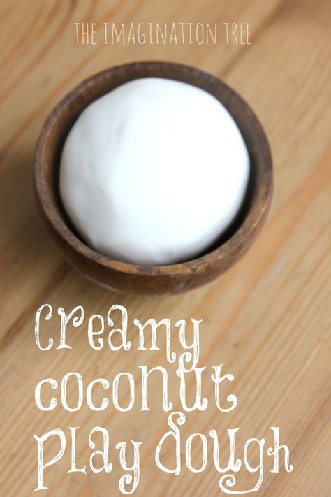 Creamy coconut play dough recipe with 2 ingredients! Fairy Dough, Diy Slime For Kids, Cornstarch Dough, Play Dough Recipe, Sensory Dough, Imagination Tree, Slime For Kids, Playdough Recipe, Kid Projects