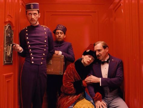 Grand Budapest Hotel Wes Anderson elevator lift Madame D. Tilda Swinton M. Gustave H. Ralph Fiennes Zero Moustafa Tony Revolori frame still shot screensaver wallpaper Wes Anderson Color Palette, Tony Revolori, Wes Anderson Aesthetic, Color In Film, Wes Anderson Style, Film Cult, Colleen Atwood, The Grand Budapest Hotel, Wes Anderson Movies