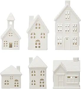 Creative Co-Op Stoneware Bisque Houses with LED Lights, White, Set of 6 Christmas Village Sets, Christmas Village Houses, Seasonal Displays, Indoor String Lights, Holiday Village, Creative Co Op, Christmas Villages, Ceramic Houses, Decorating Coffee Tables