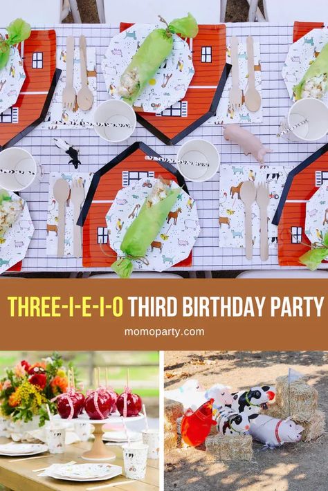 Cute Farm Birthday Ideas, On The Farm Party Theme, Barnyard Birthday Activities, Three I Ei O Party, 3 I E I O Birthday Party, Animal Third Birthday Party, Old Mcdonald 3rd Birthday Party, Three Year Old Farm Birthday, Farm Third Birthday Party