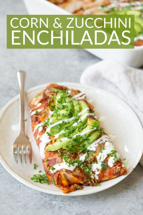 Zucchini Enchiladas Vegetarian, Zucchini Enchilada Casserole, Lentil Enchiladas, Veggies Meals, Vegetarian Enchilada Casserole, Corn And Zucchini, Zucchini Enchiladas, Corn Zucchini, Vegan Enchiladas