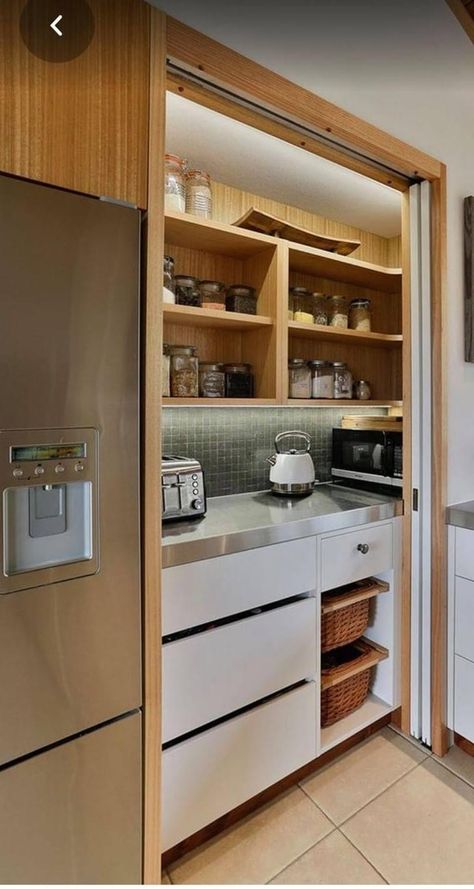 Pantry Cupboard Designs, Cupboards Design, Small Kitchen Pantry, Kitchen Pantry Cupboard, Main Kitchen, Hidden Pantry, Pantry Cupboard, Hidden Kitchen, Kabinet Dapur