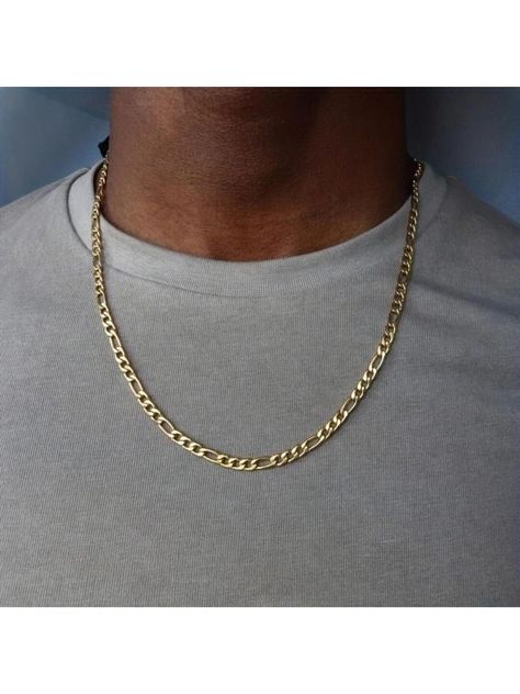 Gold  Collar  Zinc Alloy   Embellished   Men's Fashion Jewelry Chain Necklace Men, Figaro Necklace, Figaro Chain Necklace, Necklace Men, Mens Chain Necklace, Chain Fashion, Long Chain Necklace, Figaro Chain, Chains Necklaces