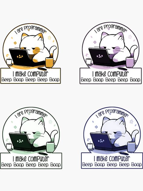 "I are programmer I make computer Beep Boop Beep Beep Boop (cute cat programmer pack multi color)" Sticker for Sale by electricninja | Redbubble Notion Images, Stickers Computer, Computer Illustration, Computer Stickers, Sticker Inspo, Lovely Illustrations, Merch Ideas, Computer Sticker, Poster Illustration