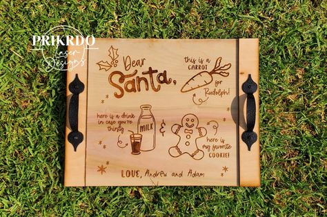 Personalized Wooden Tray, Santa Cookie Tray, Xmas Signs, Treat Board, Santa Tray, Cute Apple Watch Bands, Wood Deco, Engraving Projects, Santa Cookie