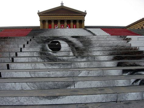 philadelphia museum of art decorated for dali show. woah Philadelphia Art Museum, Rocky Steps, Landscape Layout, Philadelphia Art, Street Mural, Philadelphia Museum Of Art, Life Is Strange, Salvador Dali, Street Art Graffiti