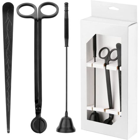 PRICES MAY VARY. You will get candle care kit 3 in 1, which includes: wick trimmer to trim your candle wick, candle wick snuffer and candle wick dipper. Our candle accessory set of 3 pcs is perfect accessories for any candle lover This candle set makes of high-quality stainless steel and coated with black paint for long life and durability. Candle wick cutter sized 7.28 inch long, candle snuffer sized 8.25 inch long and candle wick trimmer sized 7.87 inch long Easy to use. Use candle cutter wick Long Candle, Candle Wick Trimmer, Wick Trimmer, Candle Lover, Candle Wick, Black Candle, Candle Care, Candle Snuffer, Wick Candle