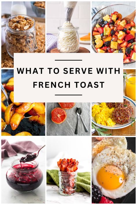 Wondering what to serve with French toast? Browse our recipe collection of the best toppings and side dishes for French toast. From sweet to savory, we've got you covered with the ultimate guide to French toast sides. Get ready to elevate breakfast with these delicious pairings! What Goes With French Toast, Toppings For French Toast, Serving Breakfast Ideas, French Toast Board, French Toast Toppings Ideas, Maple Bacon Recipes, French Toast Toppings, Homemade Breakfast Sausage Recipe, Honey Kitchen