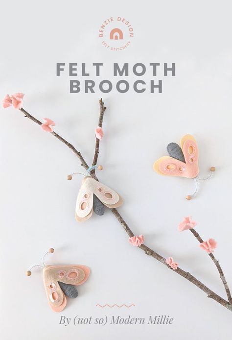 Moth Brooch Tutorial Felt Mothers Day Gifts, Felt Gift Ideas, Felt Moth, Brooch Tutorial, Moth Pattern, Felt Butterfly, Moth Brooch, Idea For Mother's Day, Felt Sewing