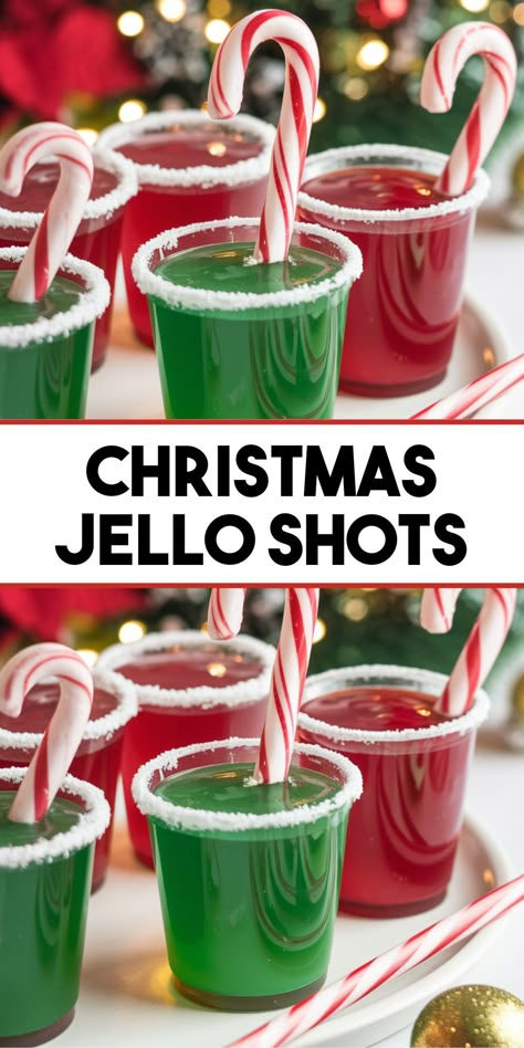 Christmas Jello Shots Jello Shots For Christmas Party, Red And Green Jello Shots, Kahlua Jello Shots, Christmas Jell-o Shots, Christmas Treats For Kids Classroom, Christmas Shots Recipes, School Christmas Treats, Fancy Jello Shots, Christmas Treats For Kids School